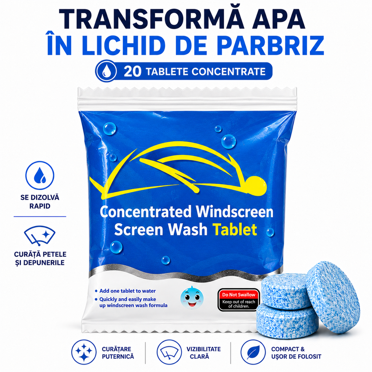 20 Tablete Concentrate pentru Lichid de Parbriz