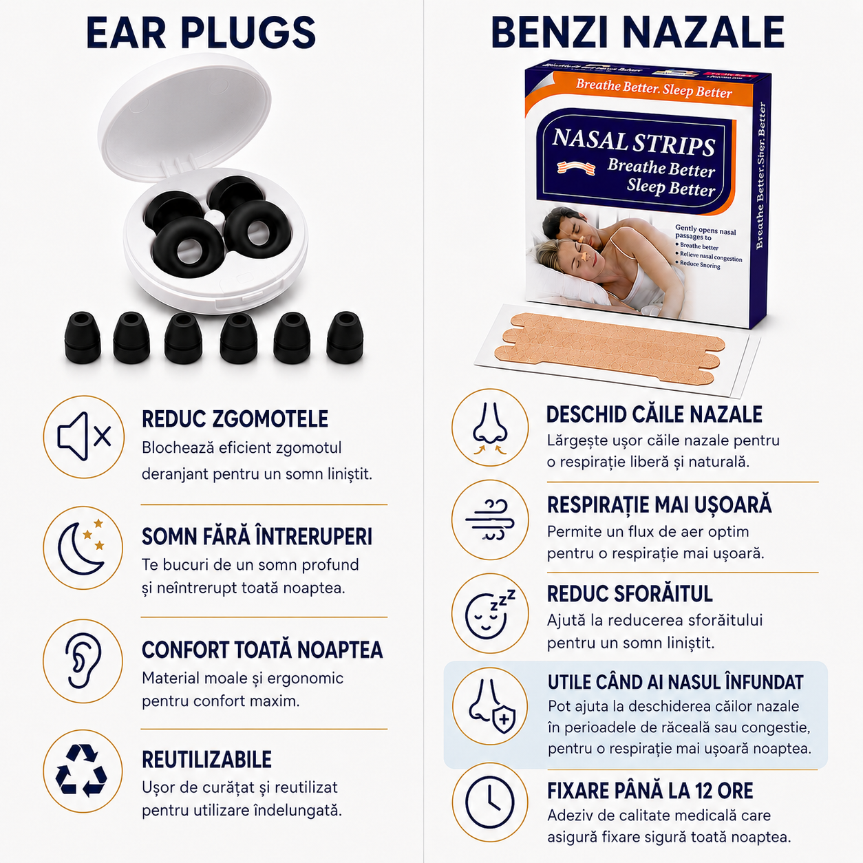 Sleep Kit Lamadi – Dopuri de urechi și benzi nazale pentru un somn mai liniștit